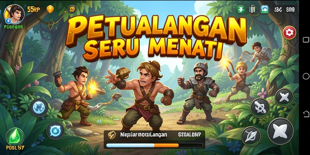 Antarmuka permainan 55RP dengan grafis menawan dan interaksi karakter.