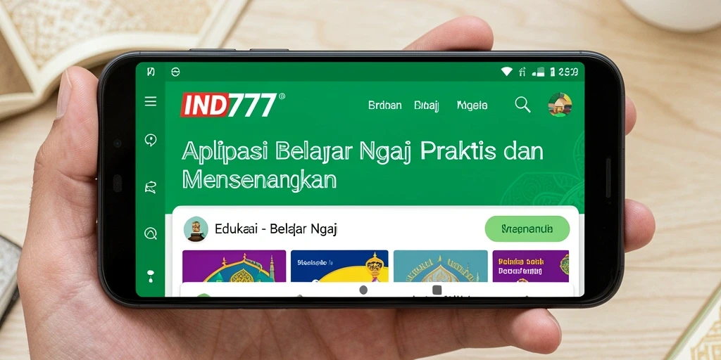 Tampilan antarmuka aplikasi IND777 yang ramah pengguna untuk belajar ngaji.
