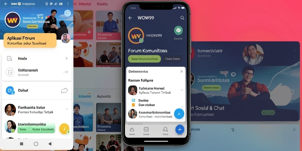 Antarmuka aplikasi WOW99 menampilkan forum komunitas yang ramai.